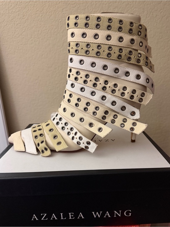 Azalea Wang Shoes - Azalea Wang Cream Strappy Eyelet Stiletto Sandal